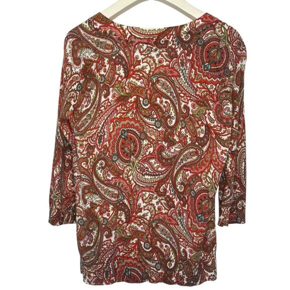 Talbots Paisley Cardigan Sweater Womens Small 3/4 Sleeve Cotton Blend Button Up - Picture 3 of 5